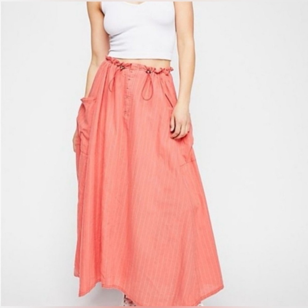 Free People Work It Out Coral Drawstring Maxi Skirt XS